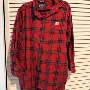 Carhartt Red and Black Plaid Tunic Length Shirt Rugged Flex XL